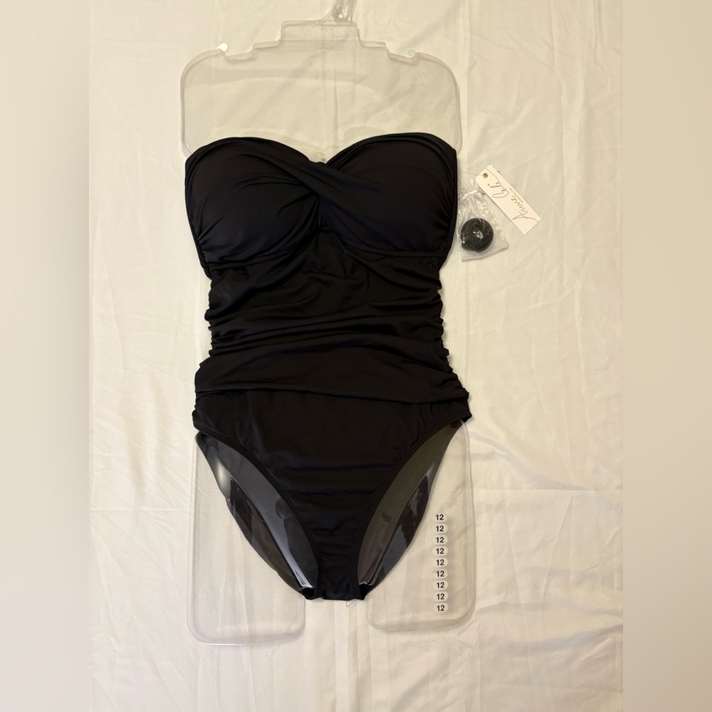 Anne Cole Black Strapless Ruched One-Piece Swimsuit with Detachable Tie